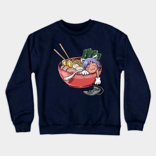 Cute Kawaii Chibi Anime Cat Gamer Ramen Noodles Gift Crewneck Sweatshirt